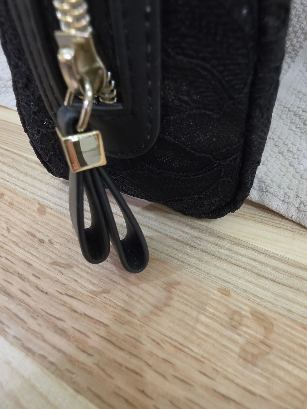 Victoria's Secret Black Lace Cosmetic Pouch with Gold Bow Accent